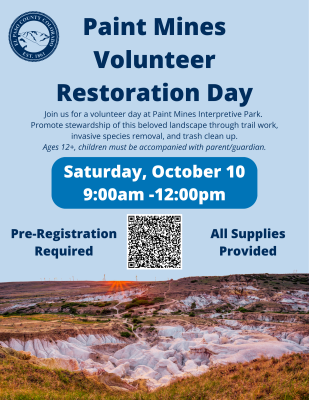 Paint Mines Volunteer Restoration Day presented by El Paso County Parks at Paint Mines Interpretive Park, Calhan CO